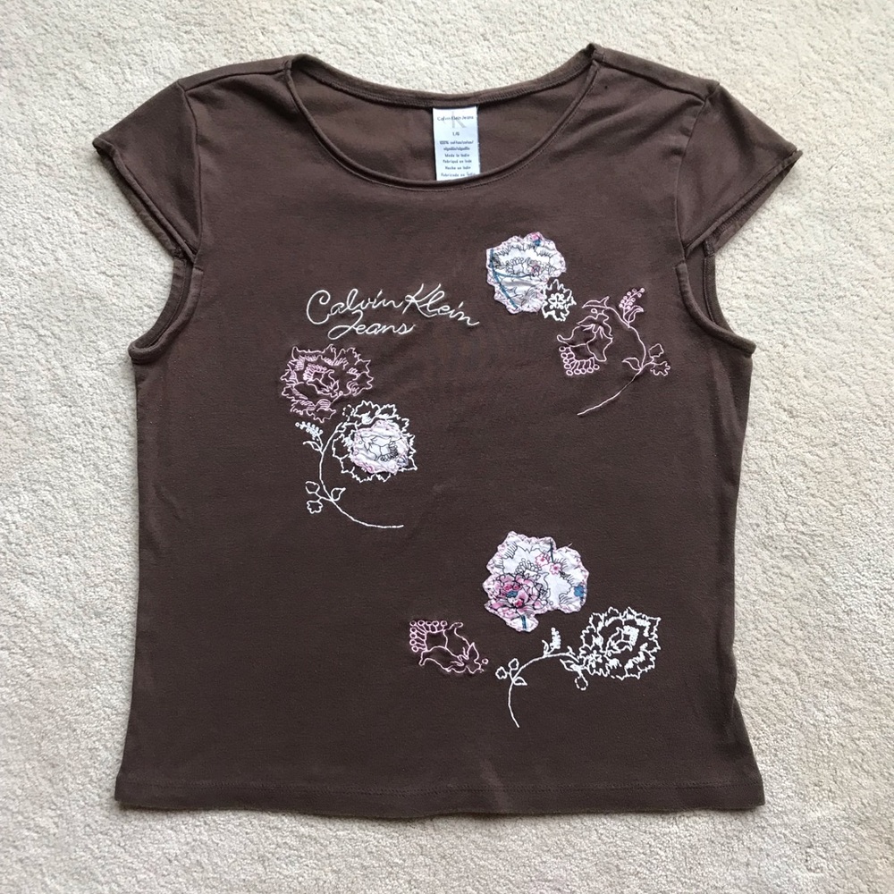 Calvin Klein Embroidered Tee Shirt Vintage